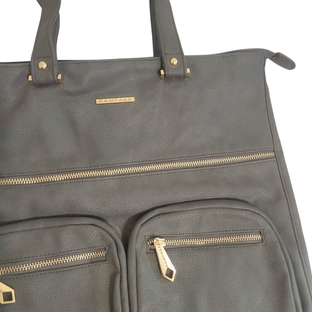 Rampage Gray Faux Leather Tote Bag With Gold Zippers & Double Straps - Picture 2 of 15